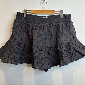 American Eagle Eyelet Ruffle Cotton Mini Skirt Black